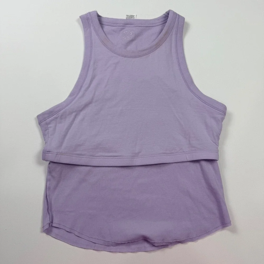 Victoria's Secret PINK Ribbed Shelf Bra Tank Top Women L Purple NEW High Neck - Picture 5 of 9